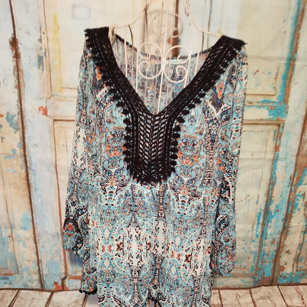 NWT Maurice's Peasant Blouse Blue Multicolored